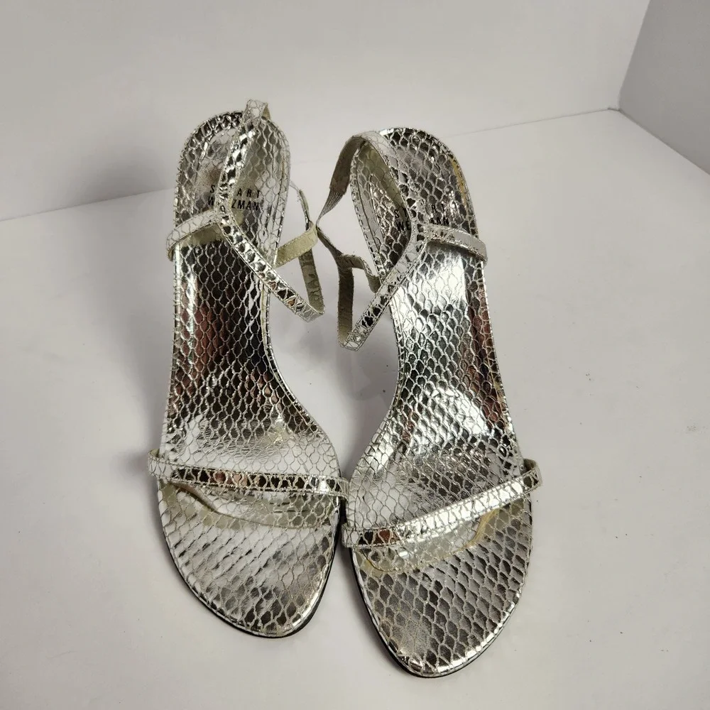 Stuart Weitzman Women's Classy Elegant‎ Stiletto Strappy Sandals Silver Size 9M